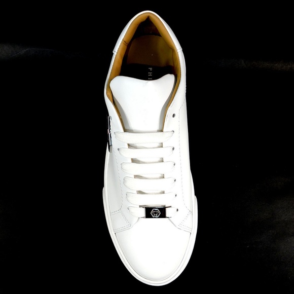 PHILIPP PLEIN 🇮🇹 MEN'S FASHION WHITE LEATHER COMFORT SNEAKERS - Picture 4 of 7
